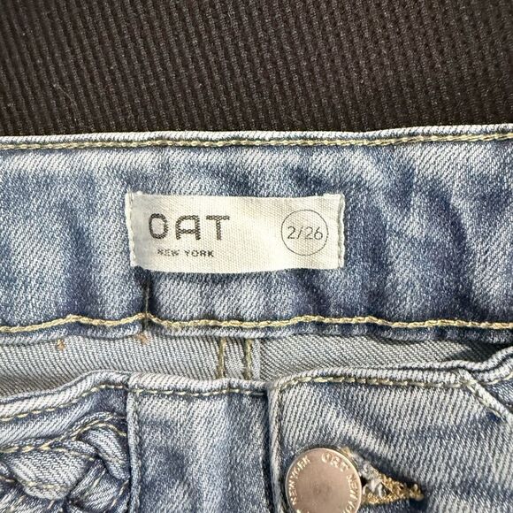 OAT New York Braided Waist Wide Leg Light Wash Jeans Women’s Raw Hem 2/26 - Picture 3 of 9